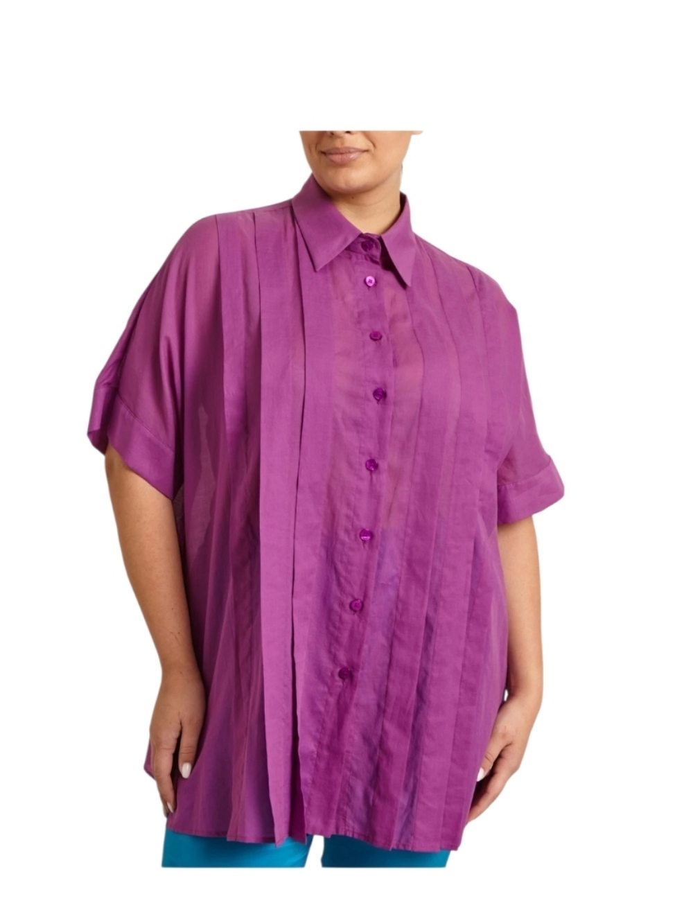 MARINA RINALDI Cotton Voile Shirt Size 18 In Fuschia New $395